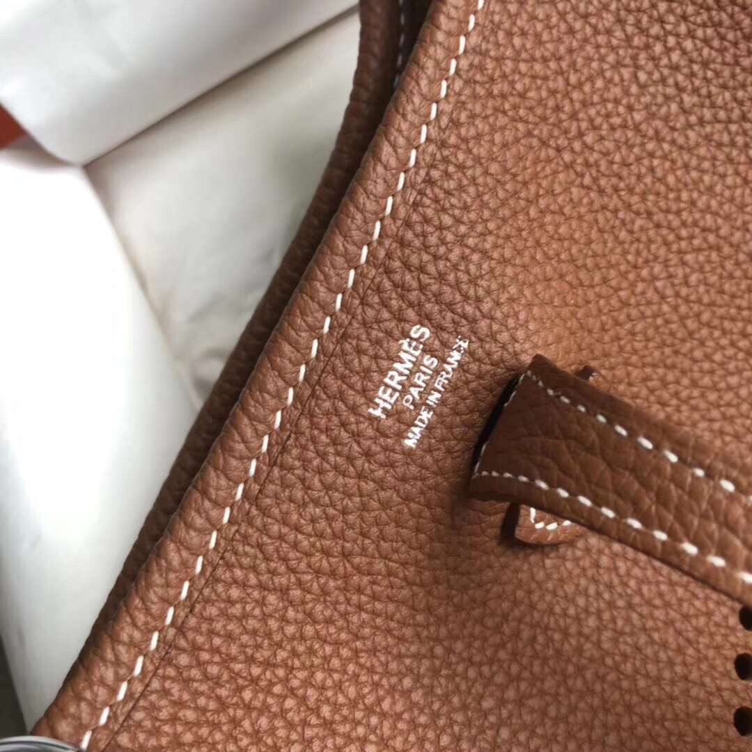 에르메스 미니 에블린16 골드브라운 은장 토고가죽